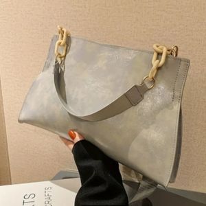 Vegan Leather Grey Chain Tote Large Evening  Clutch Bag  W Shoulder Strap Gray